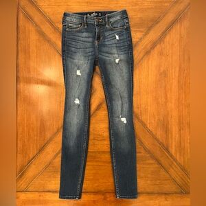 Hollister Dark Blue Distressed Mid‑Rise Skinny Jeans | Women’s W24 L28